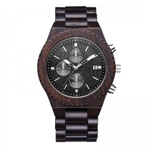 Drewniany zegarek Męski chronograf Czarny wielofunkcyjny Ekologiczny zegarek z naturalnego drewna